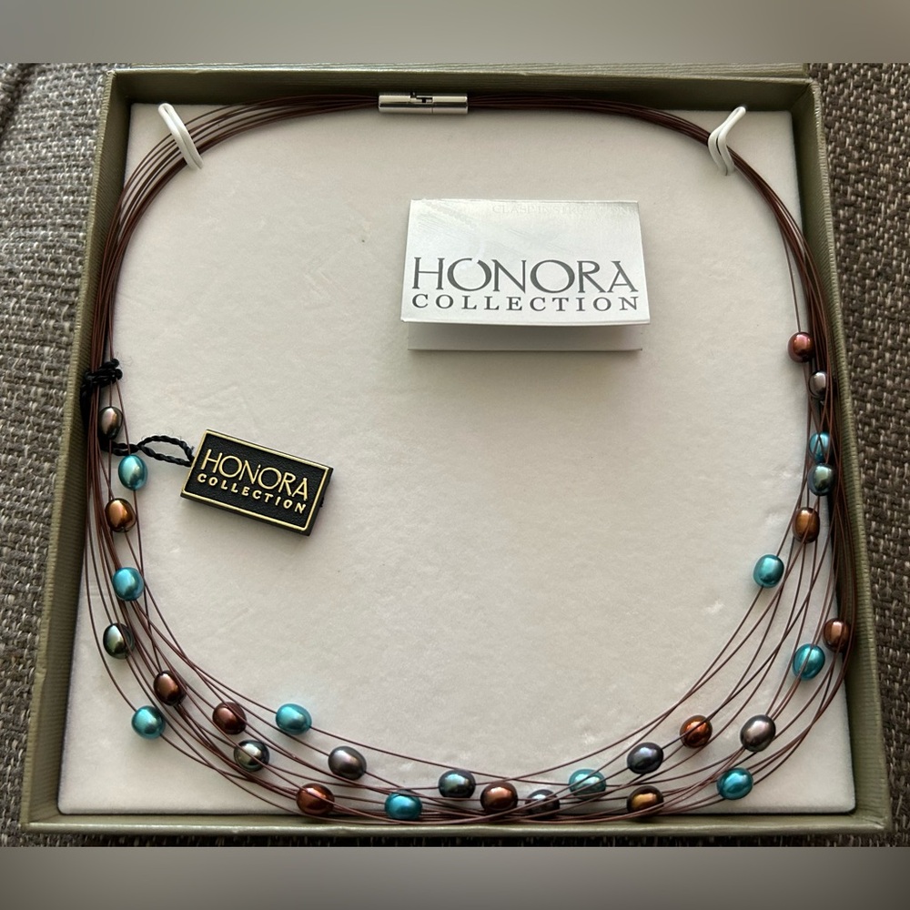 HONORA Multi-Color Pearl Silver Tone Wire Necklace NWT!
